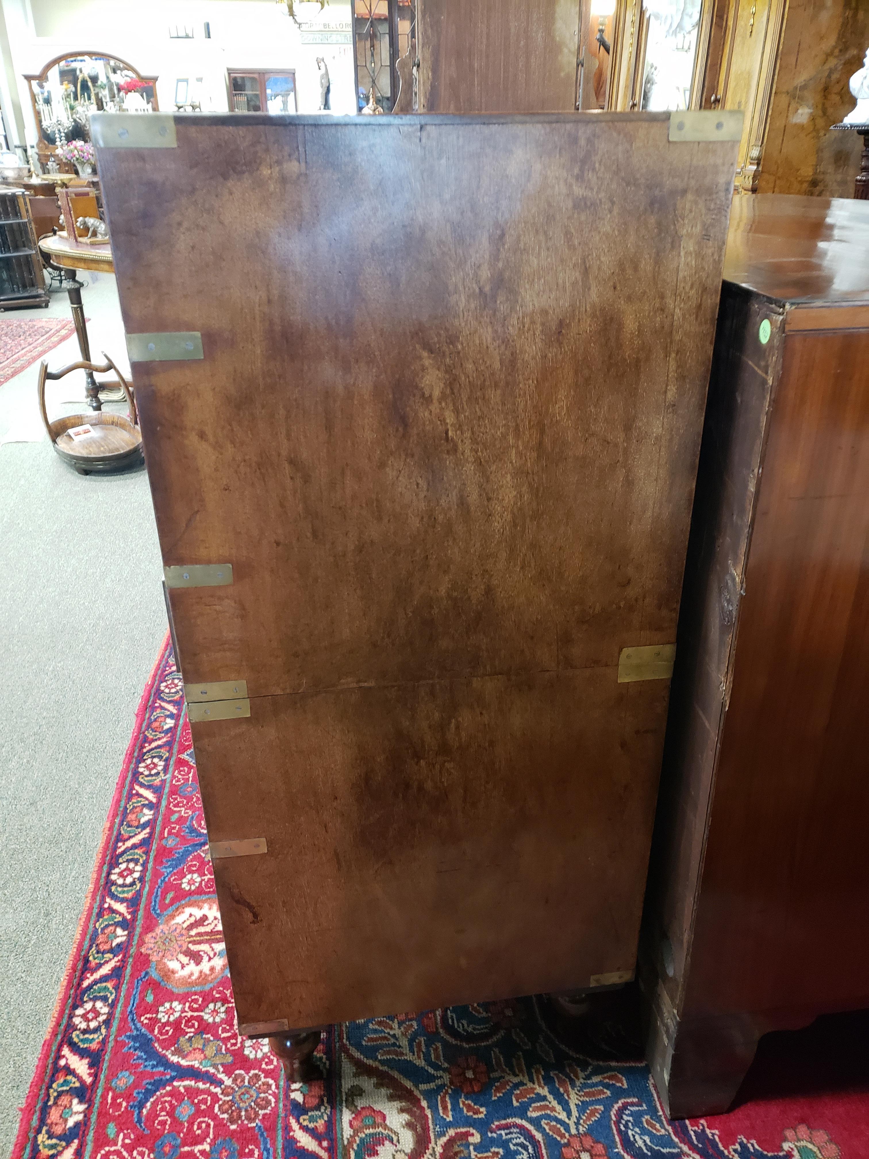 English Victorian Burl Walnut and Mahogany Campaign Chest For Sale