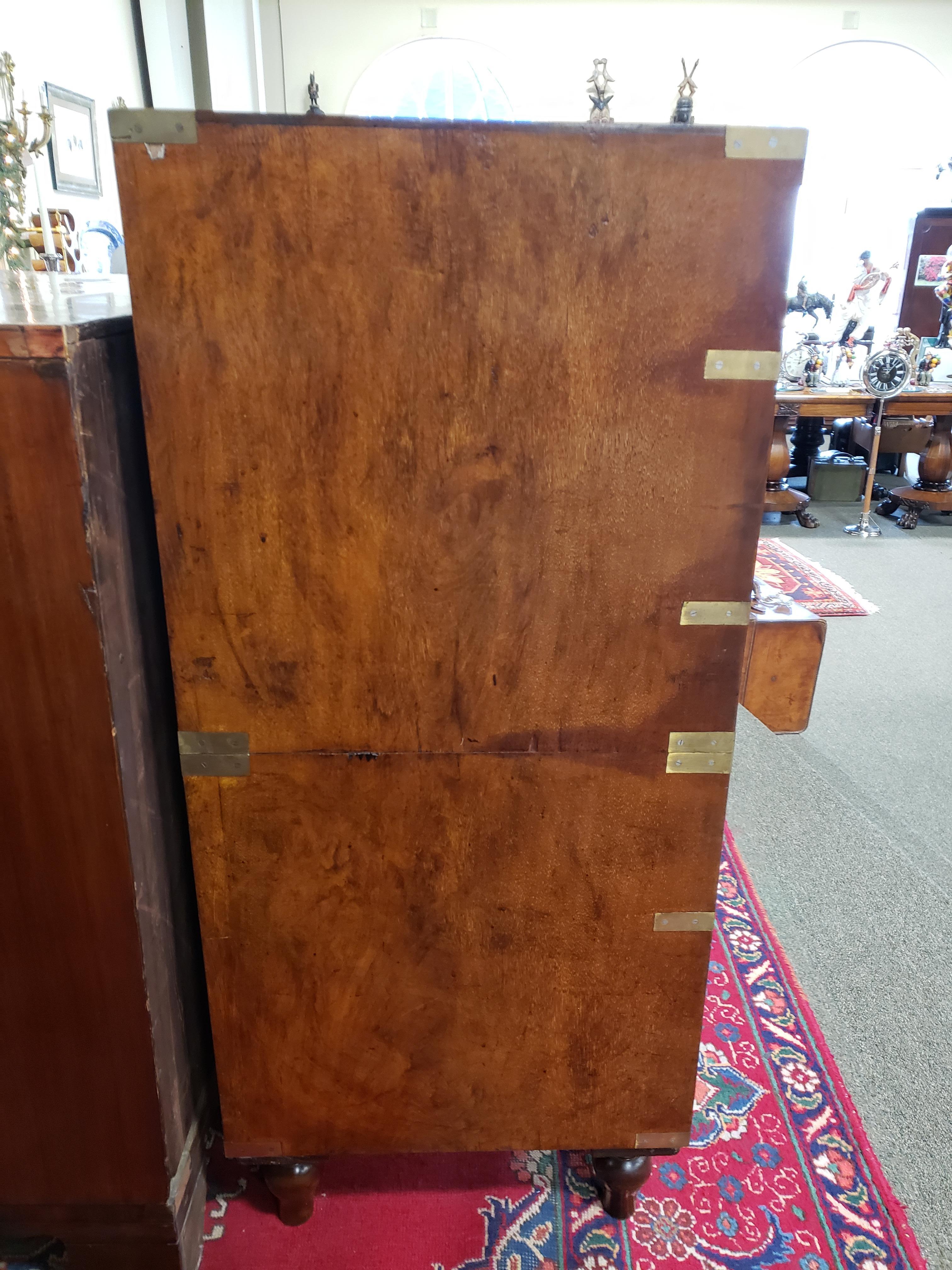 Victorian Burl Walnut and Mahogany Campaign Chest In Good Condition For Sale In Pawleys Island, SC