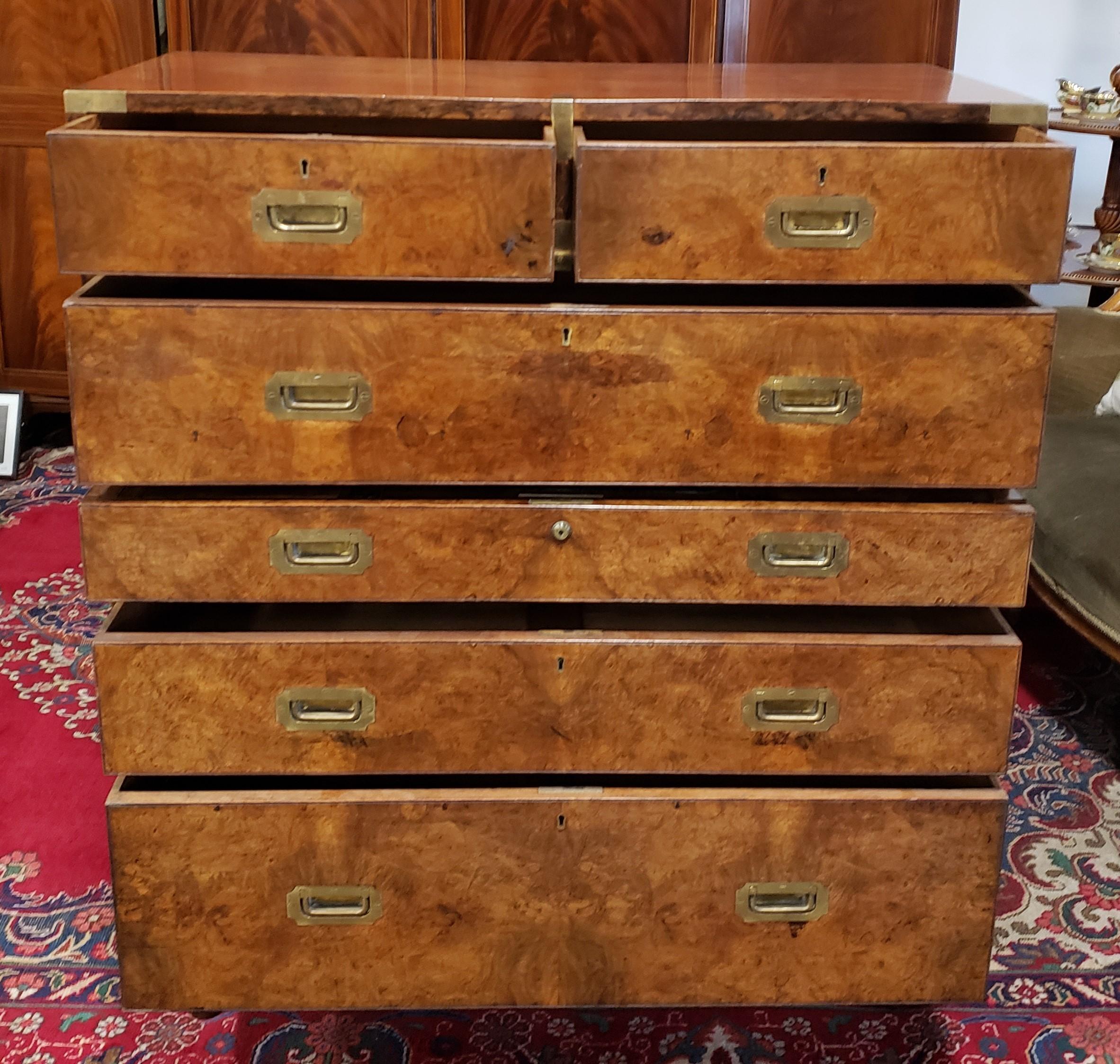 Victorian Burl Walnut and Mahogany Campaign Chest For Sale 2