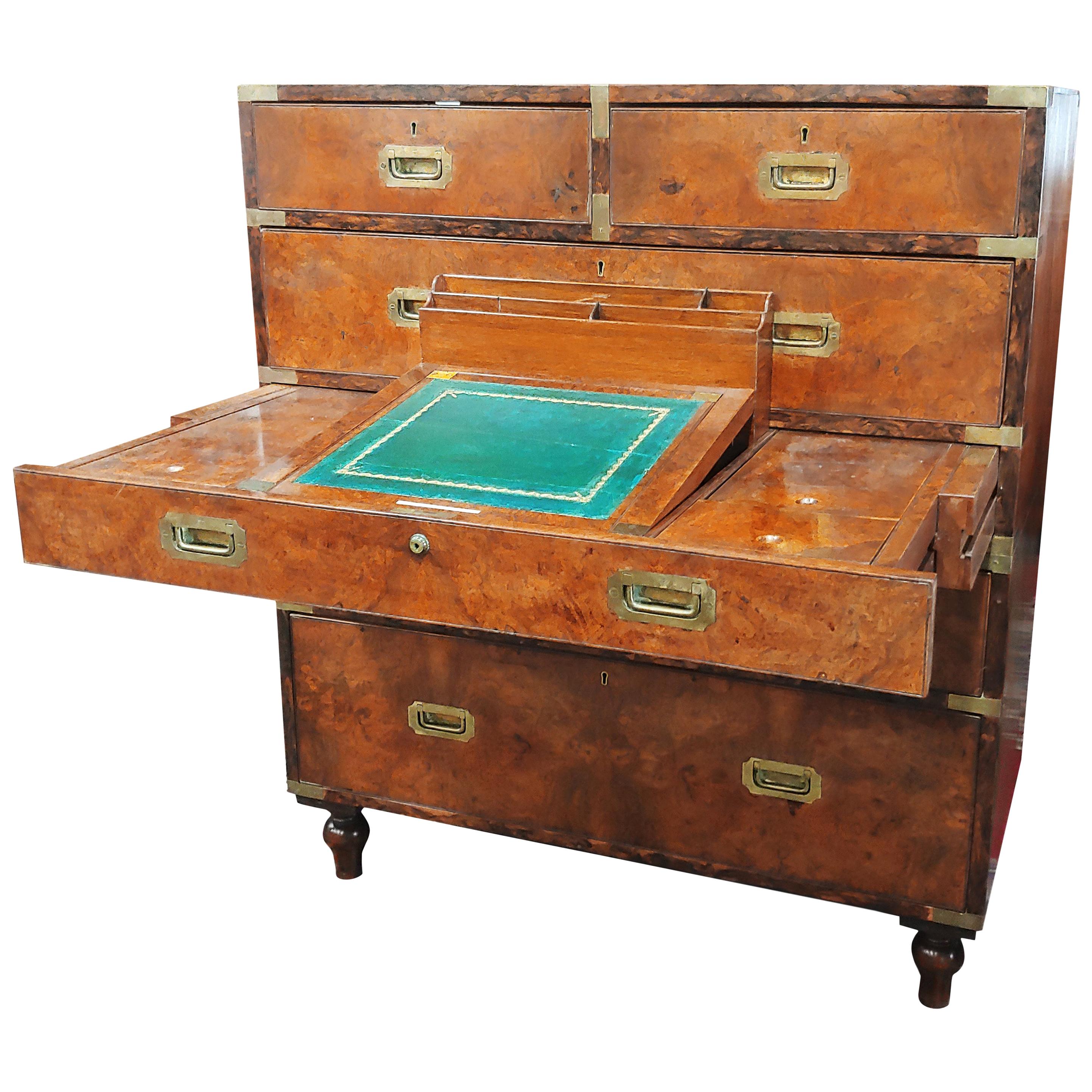 Victorian Burl Walnut and Mahogany Campaign Chest For Sale