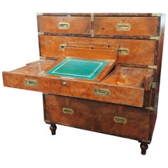 Antique Victorian Burl Walnut and Mahogany Campaign Chest