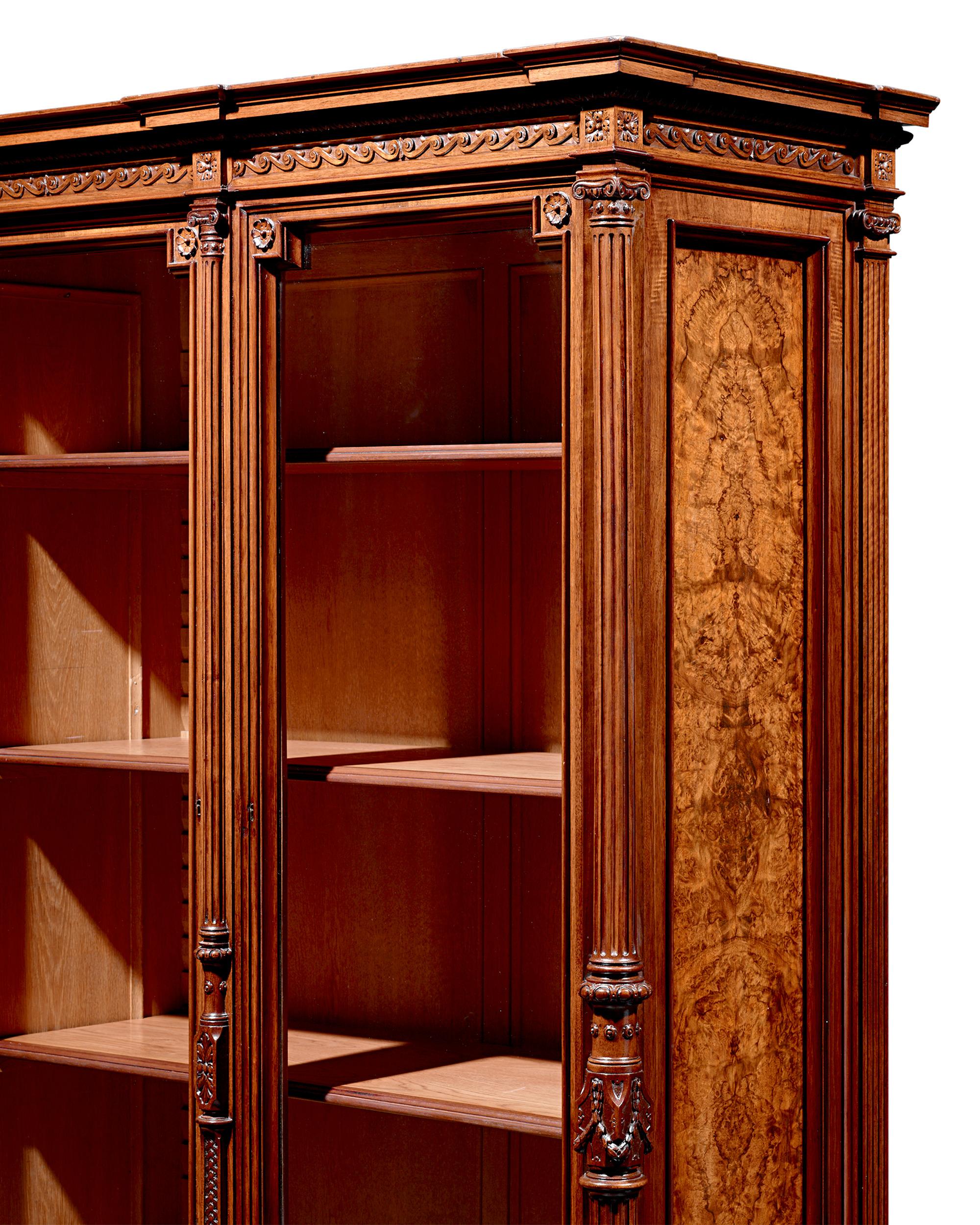 Victorian Burl Walnut Bookcase For Sale at 1stDibs