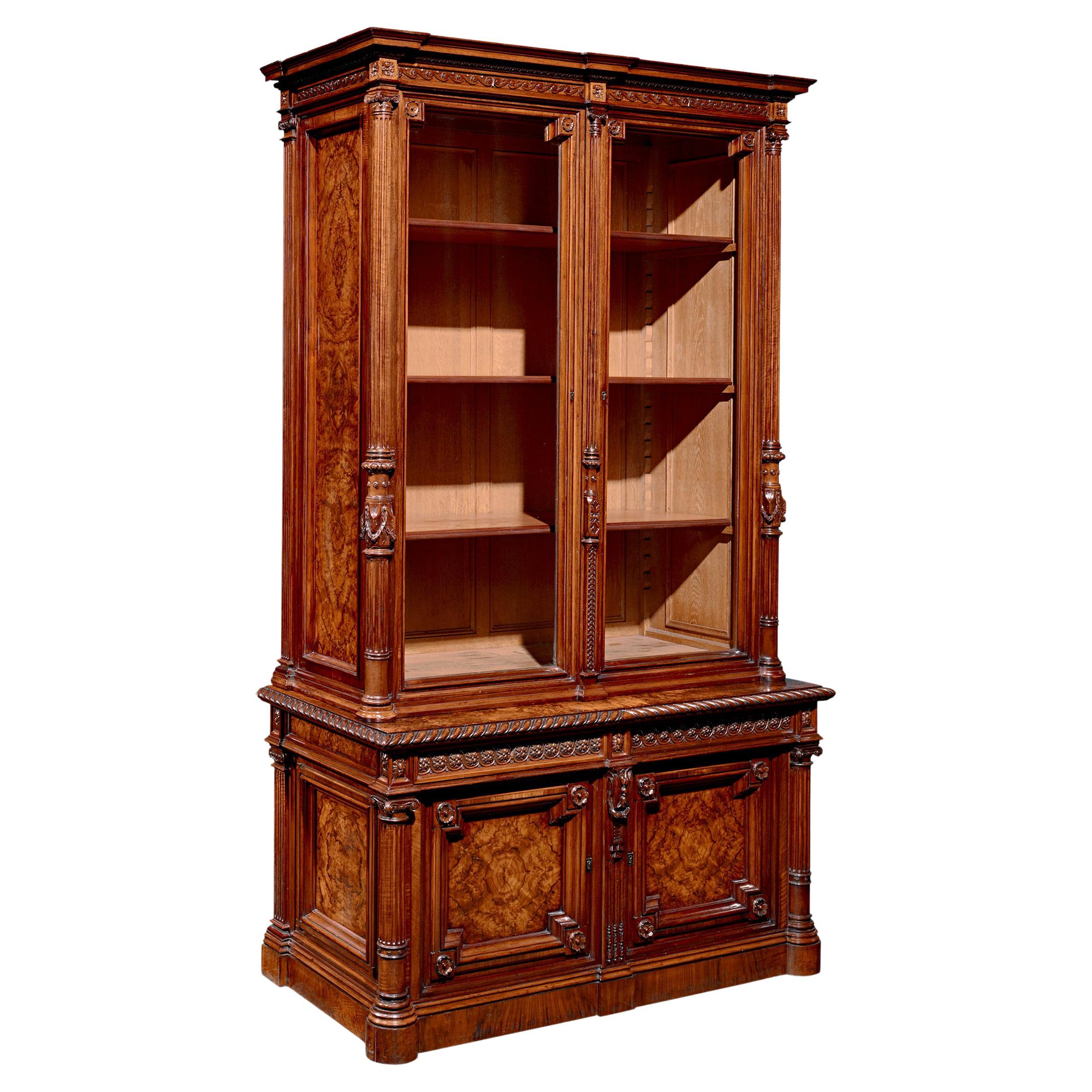Victorian Burl Walnut Bookcase