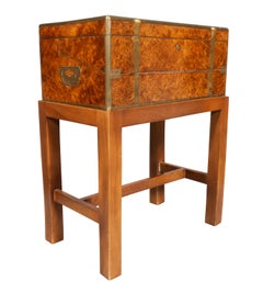 Victorian Burl Walnut Campaign Writing Box On Stand