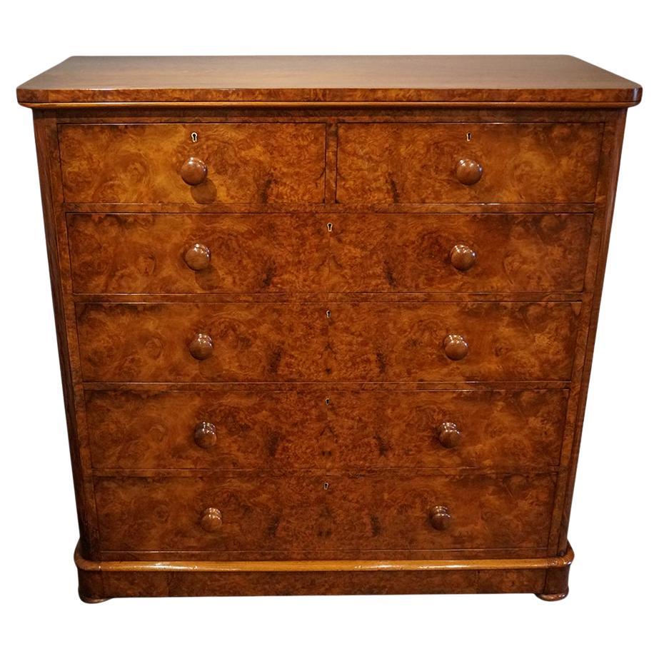 Victorian burl walnut chest of drawers For Sale