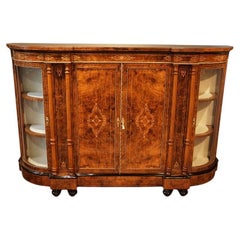 Victorian burl walnut inlaid credenza