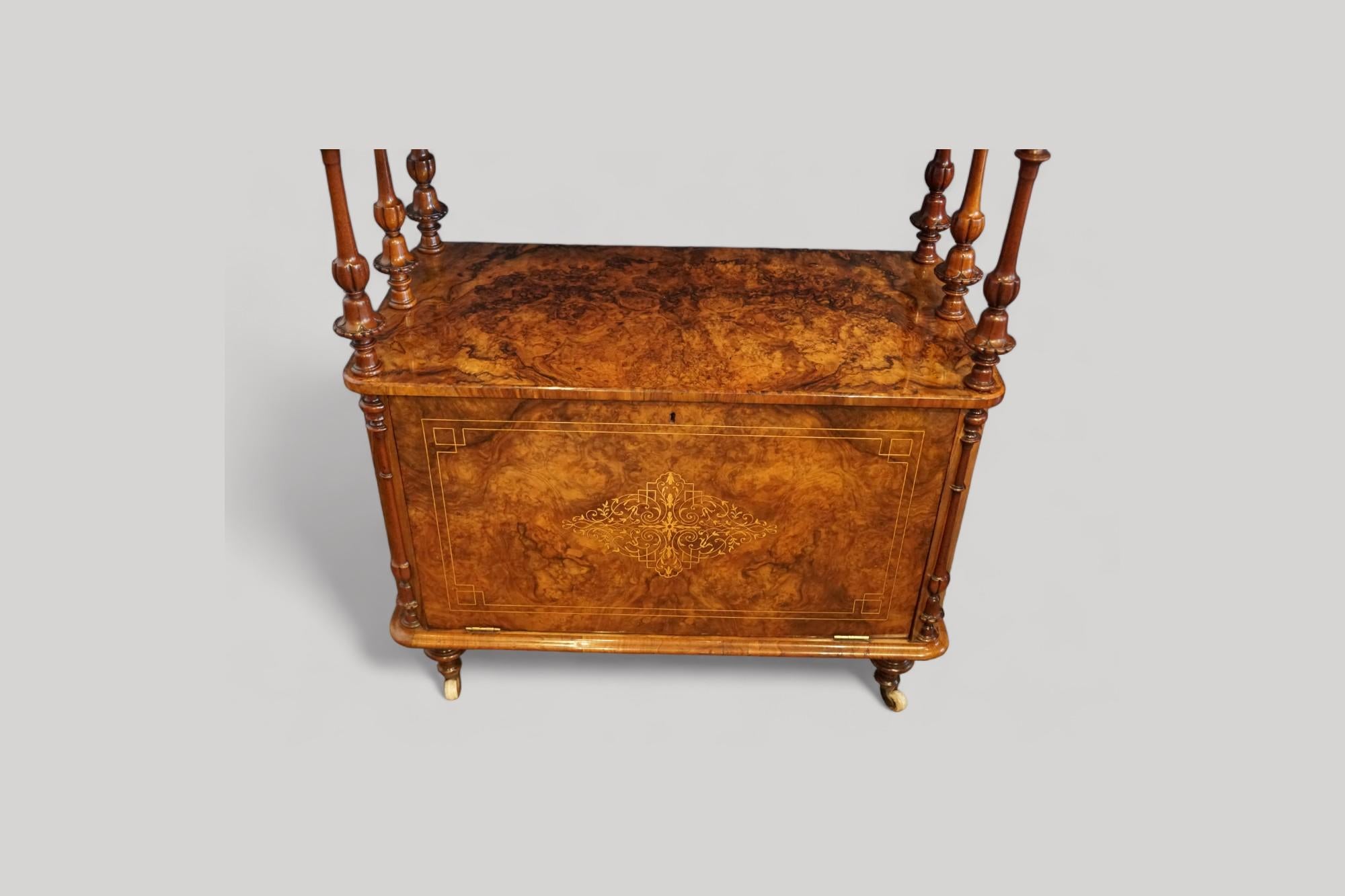 Victorian burl walnut inlaid music cabinet In Good Condition In Salisbury, GB
