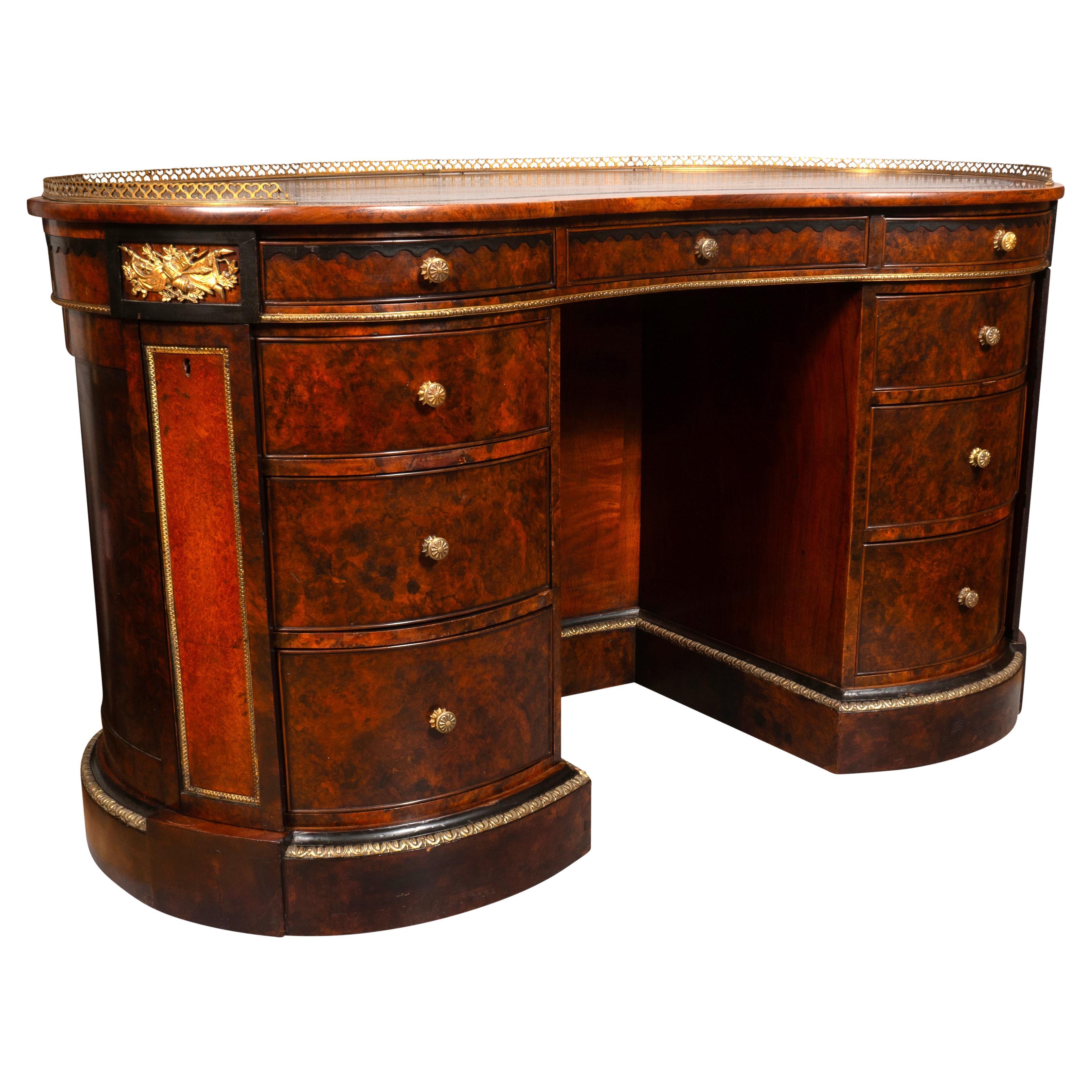 Victorian Burl Walnut Kidney Shape Desk By Gillow For Sale