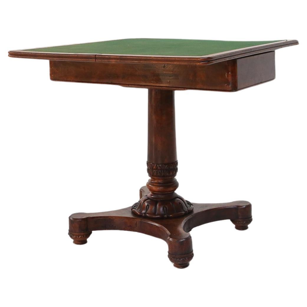 Victorian burl wood folding card console table, 19th century For Sale