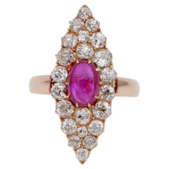 Antique Victorian Burma Ruby Diamond Marquee ring