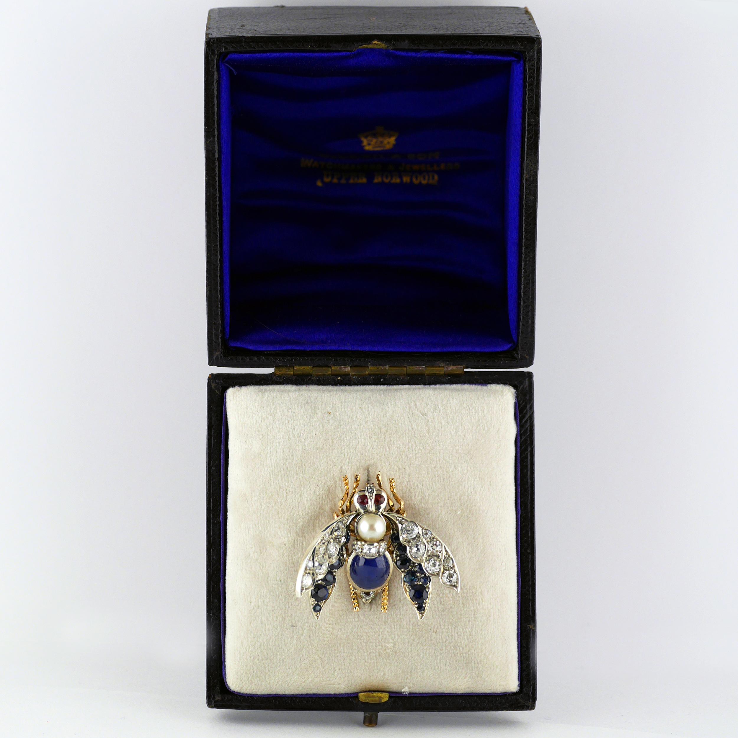 Victorian Burma Sapphire 4.60ct Certificated Untreated, Pearl, Ruby Bee/Insect/B For Sale 6