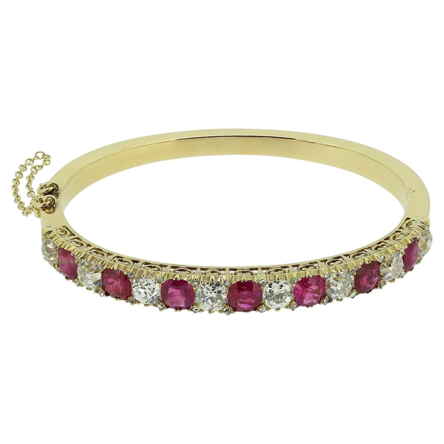 Victorian Burmese Ruby and Diamond Bangle For Sale