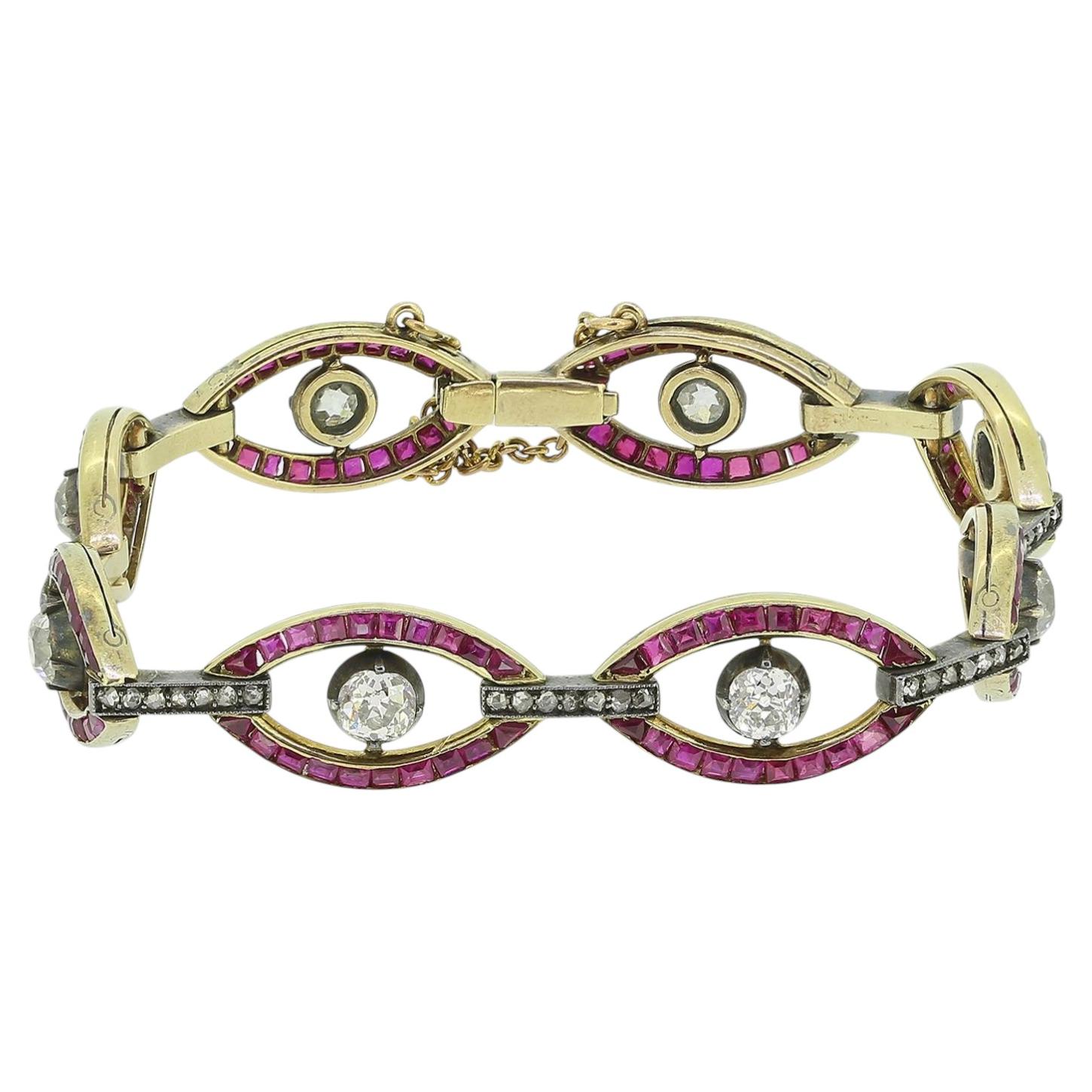Pulsera victoriana con rubíes birmanos y diamantes en venta