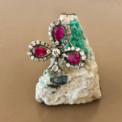 Victorian Burmese Ruby and Diamond Clover Brooch, circa 1880s