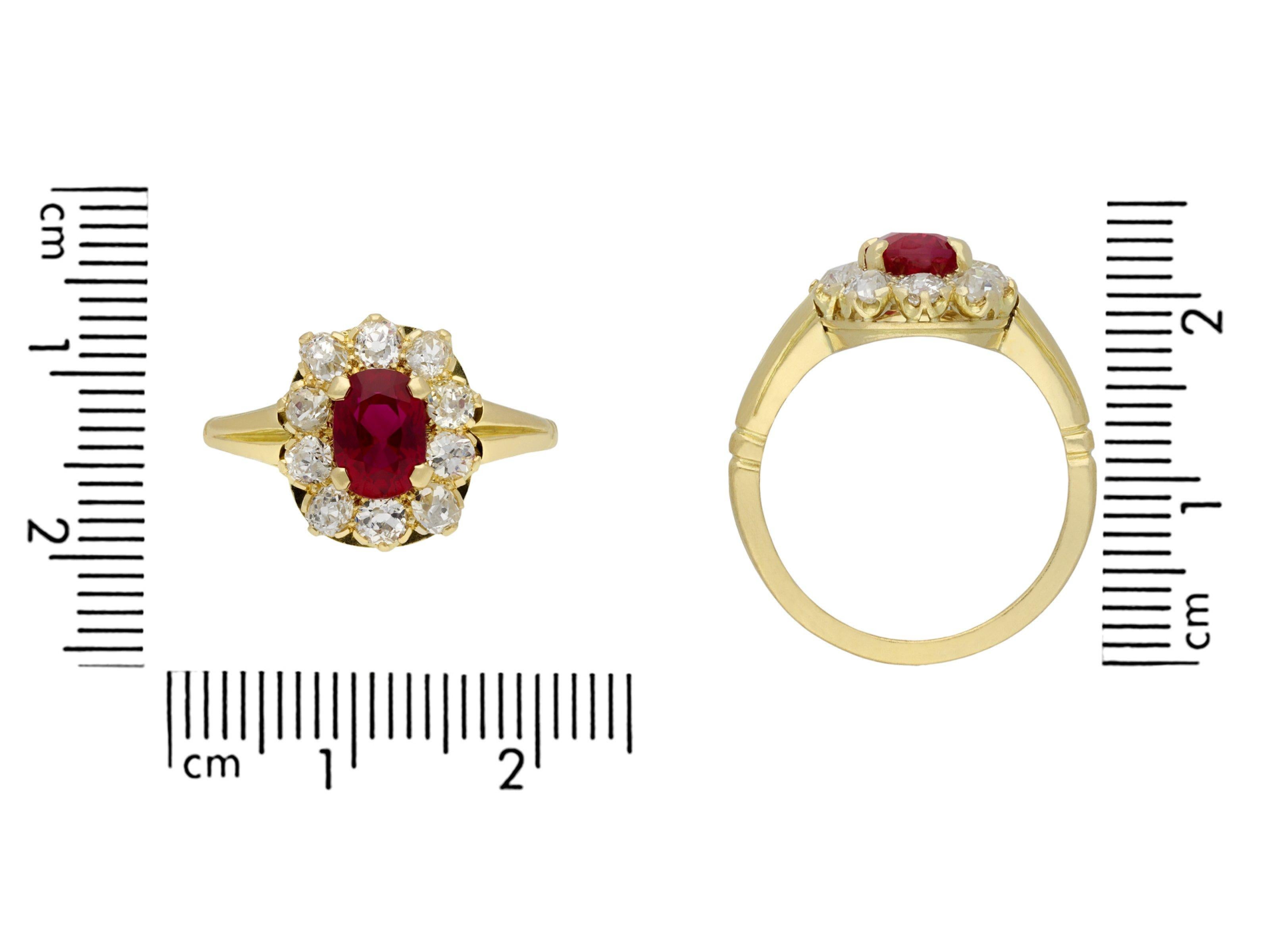 Women's Victorian Burmese ruby and diamond coronet cluster ring, circa 1900