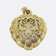 Victorian Burmese Ruby and Diamond Heart Locket Pendant