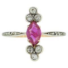 Antique Victorian Burmese Ruby and Diamond Navette Ring