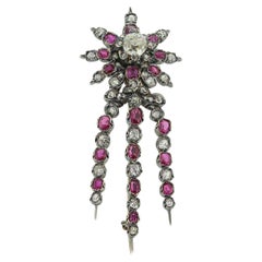 Antique Victorian Burmese Ruby and Diamond Shooting Star Brooch