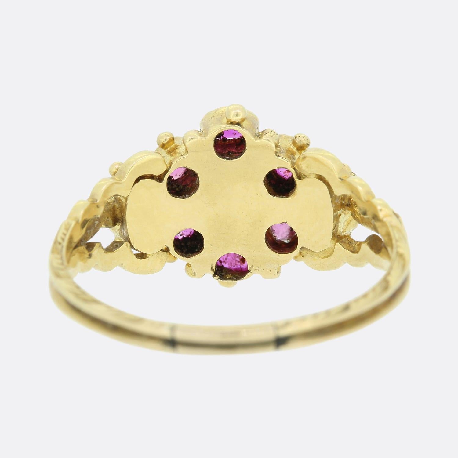 Victorian Burmese Ruby and Pearl Cluster Ring In Good Condition For Sale In London, GB