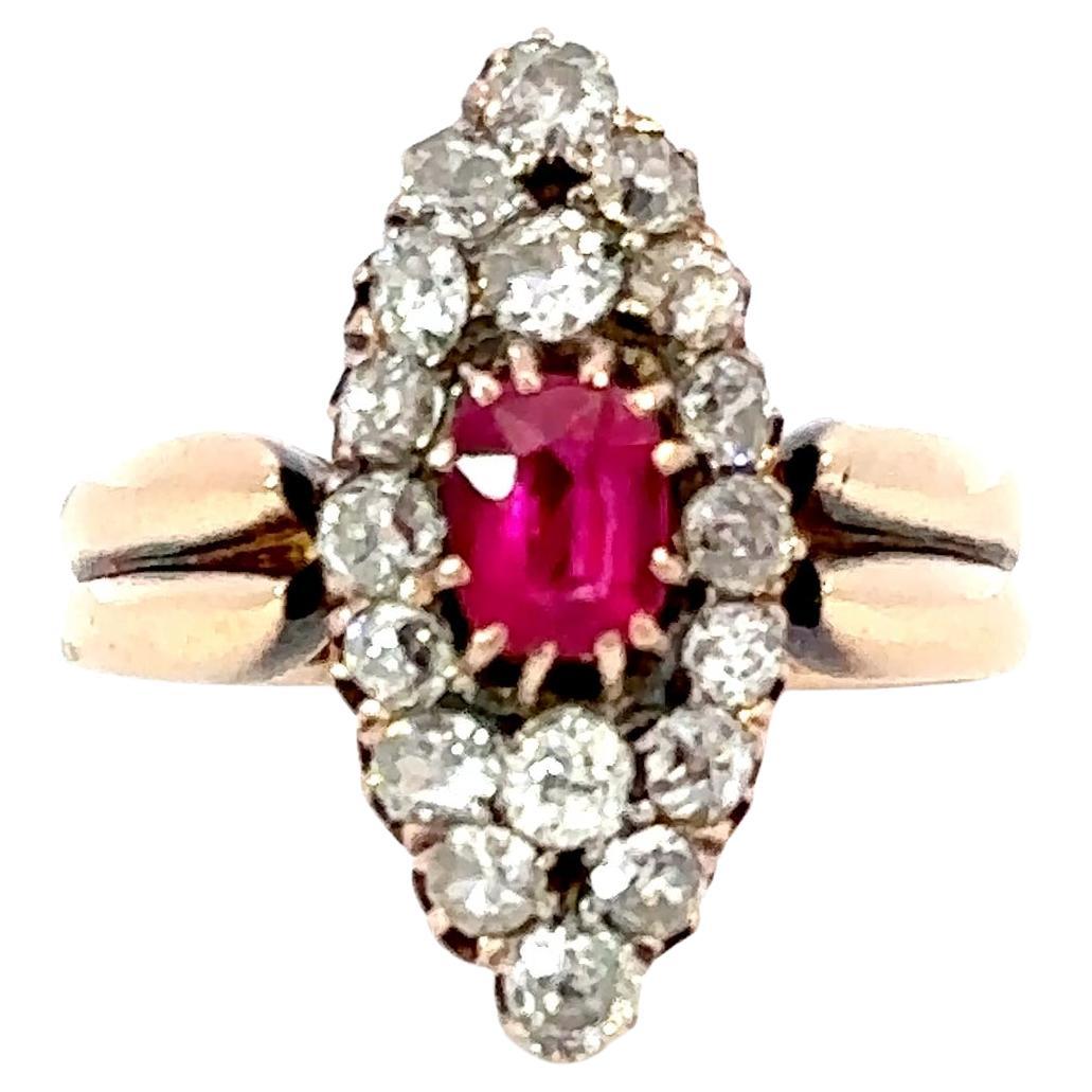 Viktorianischer burmesischer Rubin & Diamant-Navette Cluster Ring im Angebot