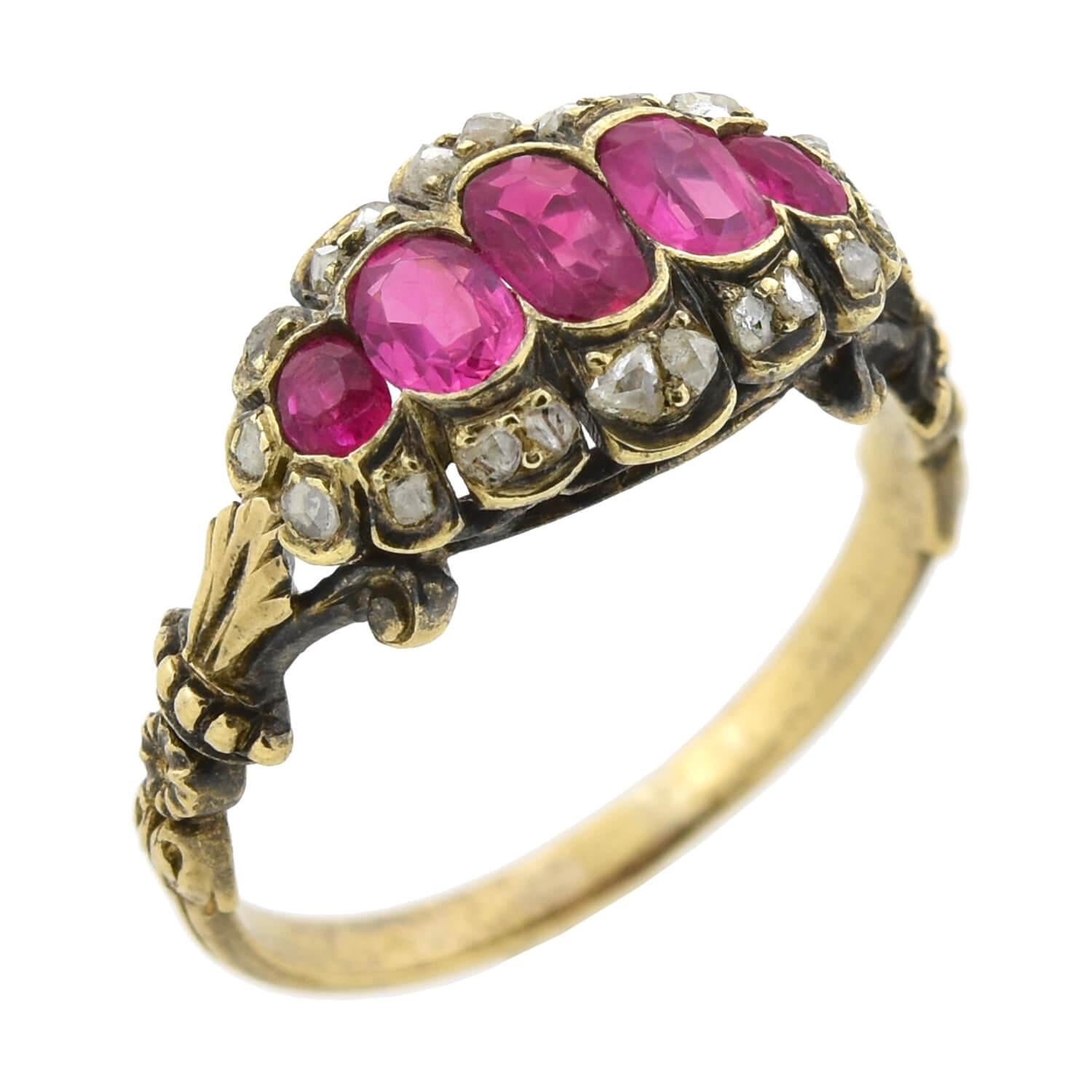 Rose Cut Victorian Burmese Ruby and Diamond Ring