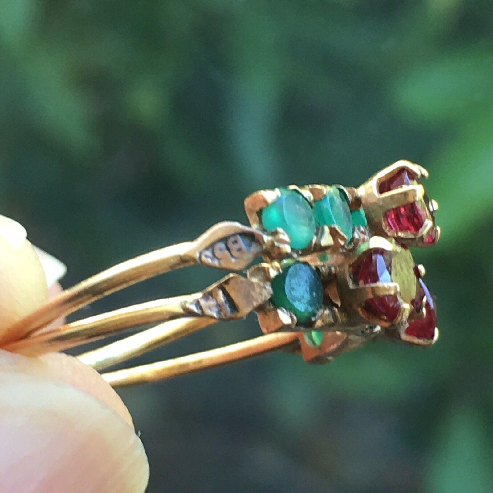 Victorian Burmese Ruby & Emerald circa 1880s Signed Gold Antique Multi Band Ring In Good Condition For Sale In Santa Monica, CA