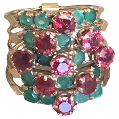 Victorian Burmese Ruby & Emerald circa 1880s Signed Gold Antique Multi Band Ring