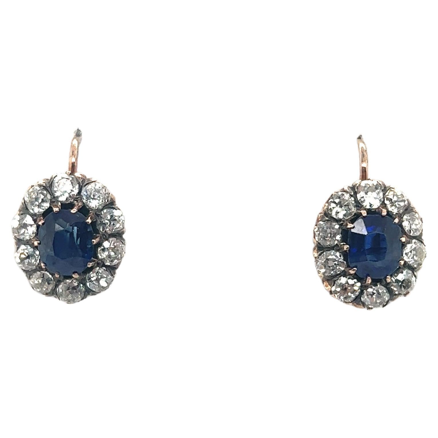 Victorian Burmese Sapphire & Diamond Dangling Gold Earrings