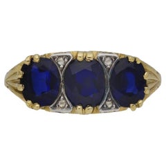 Victorian Burmese sapphire three stone ring, circa 1880.
