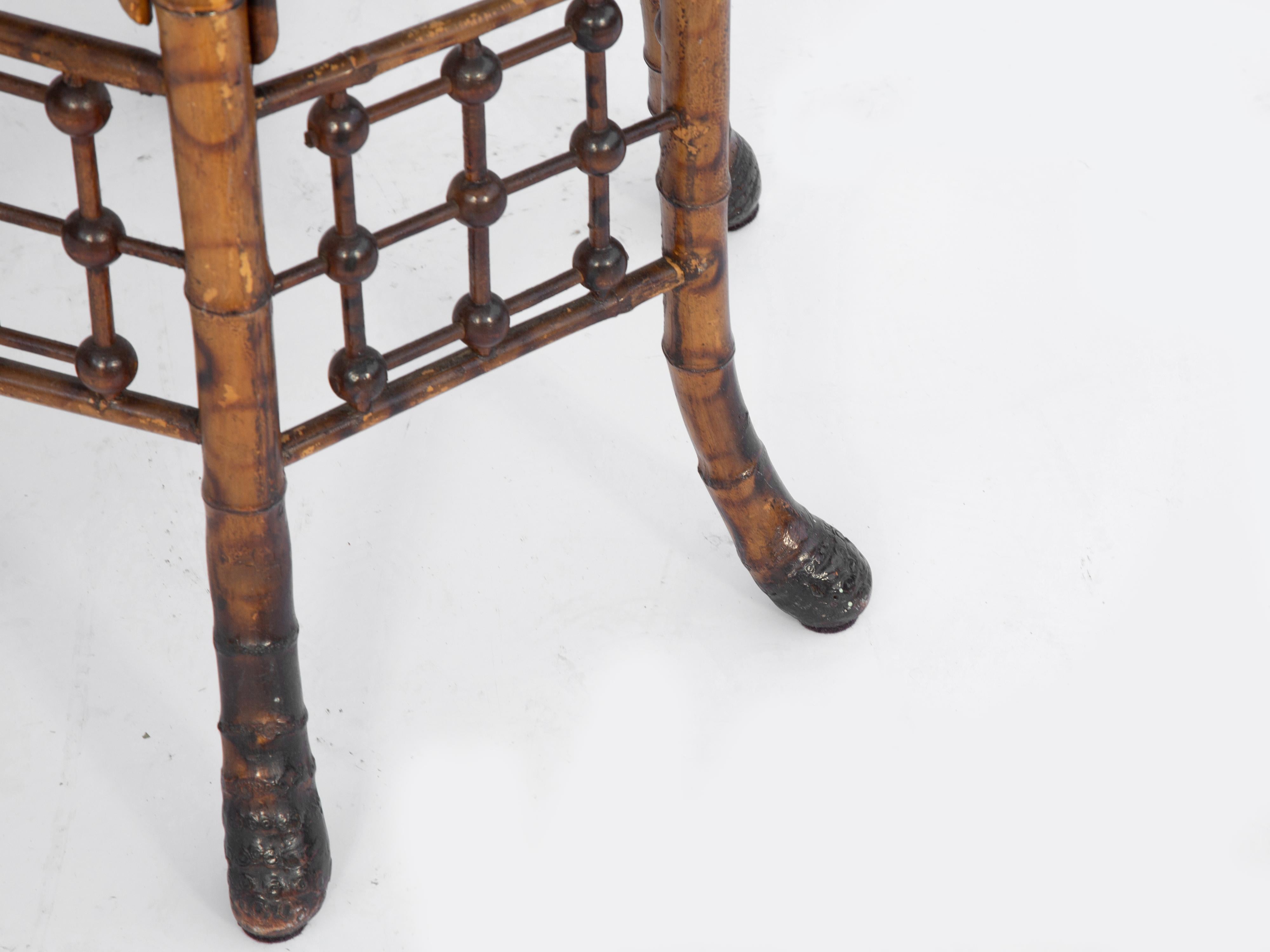 Late Victorian Victorian Burnt Bamboo Candlestand Table with Octagonal Top and Root Feet
