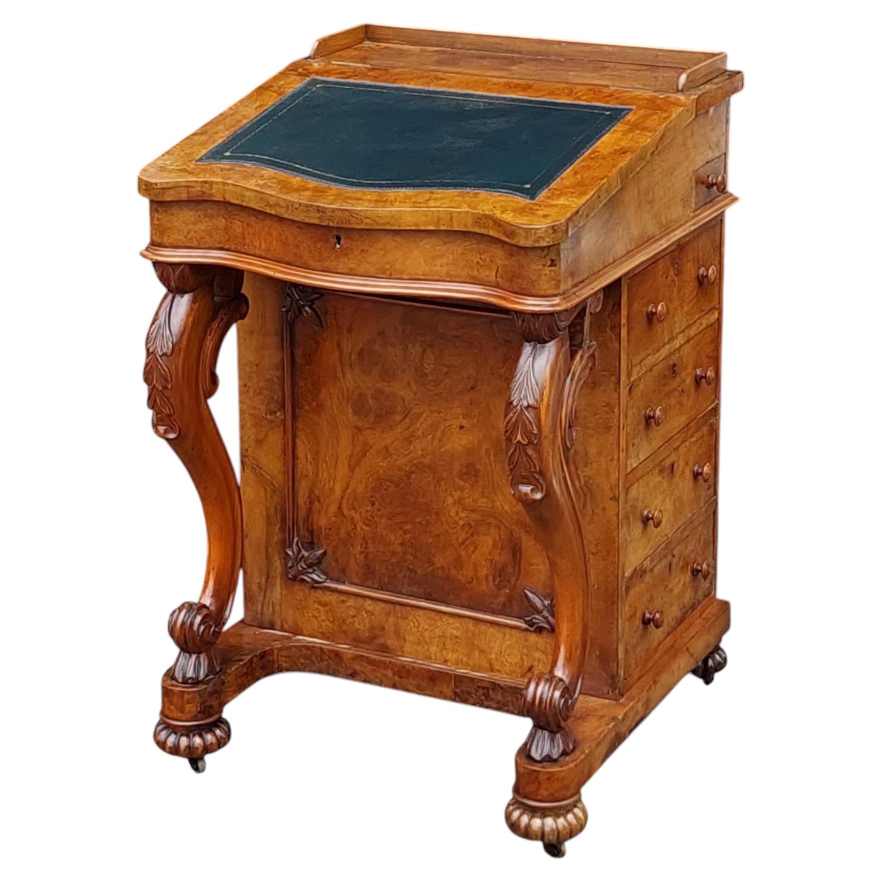 Victorian Burr and Figured Walnut Davenport Desk For Sale