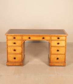 Victorian Burr Maple Pedestal Desk
