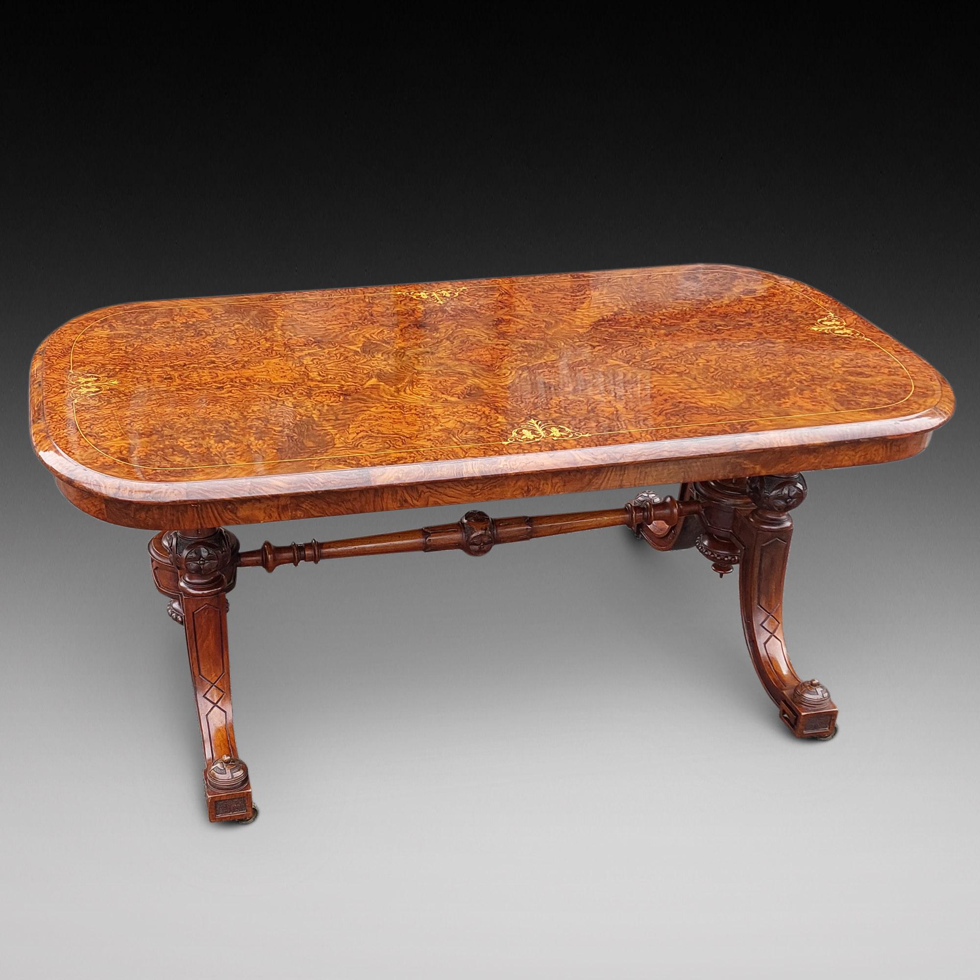 High Victorian Victorian Burr Walnut and Amboyna Coffee Table For Sale