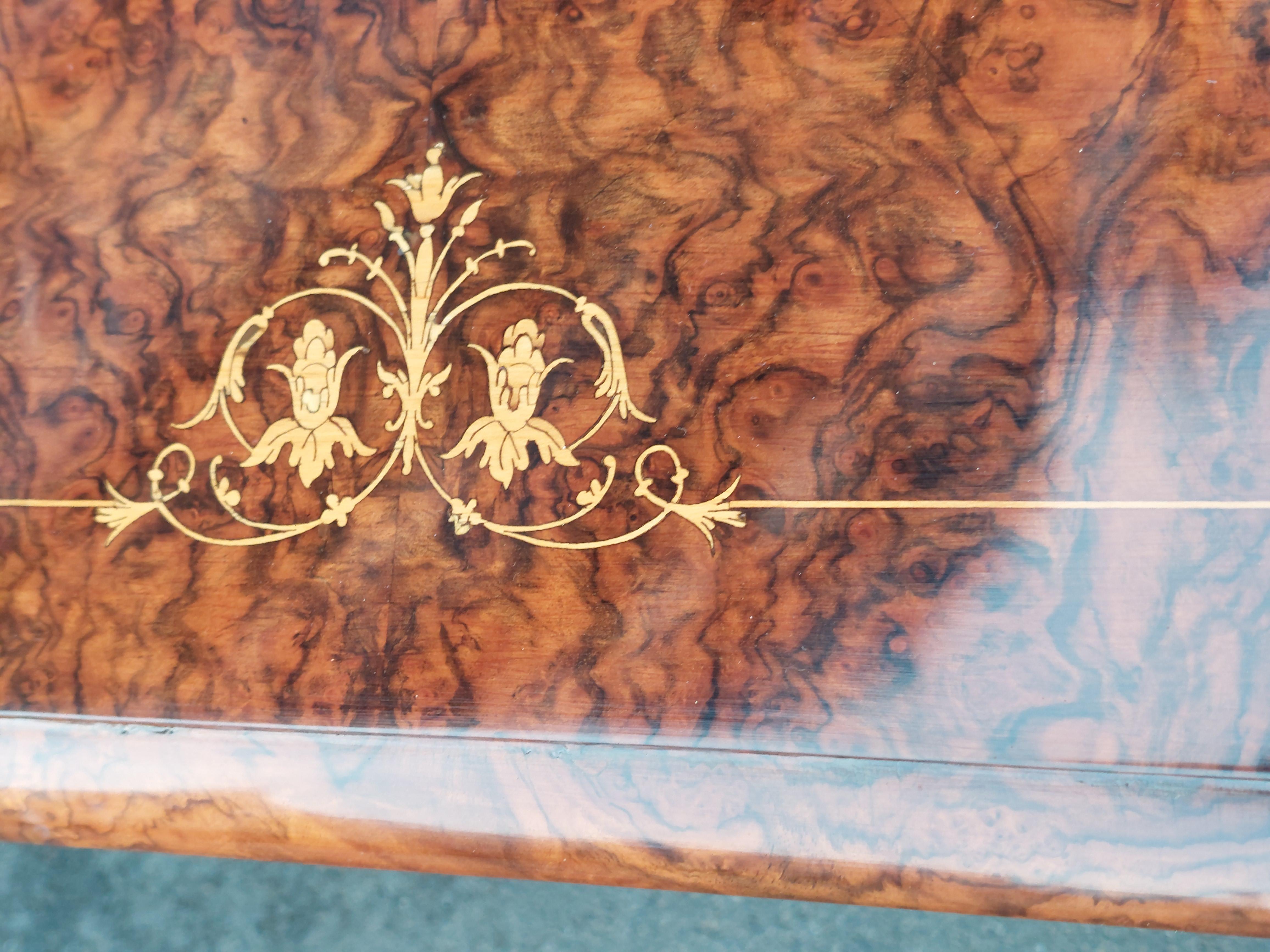 Victorian Burr Walnut and Amboyna Coffee Table For Sale 1