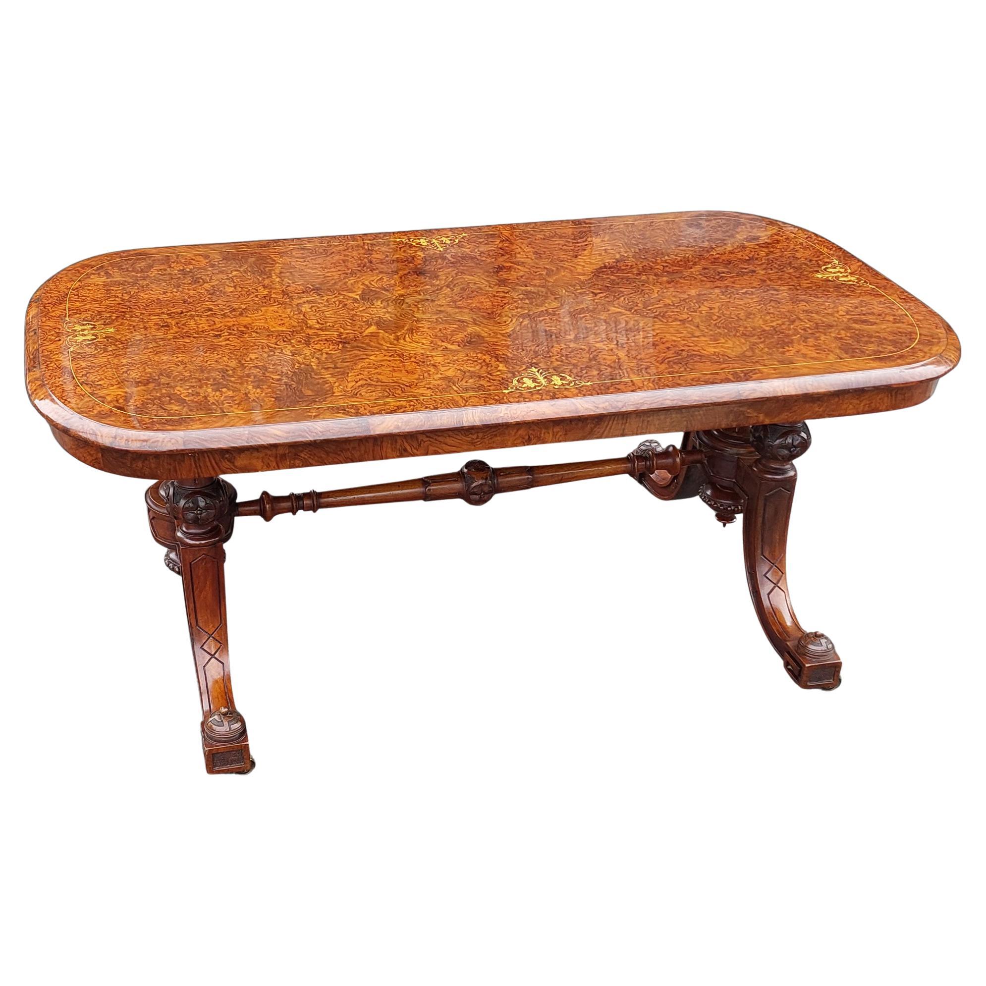 Victorian Burr Walnut and Amboyna Coffee Table For Sale