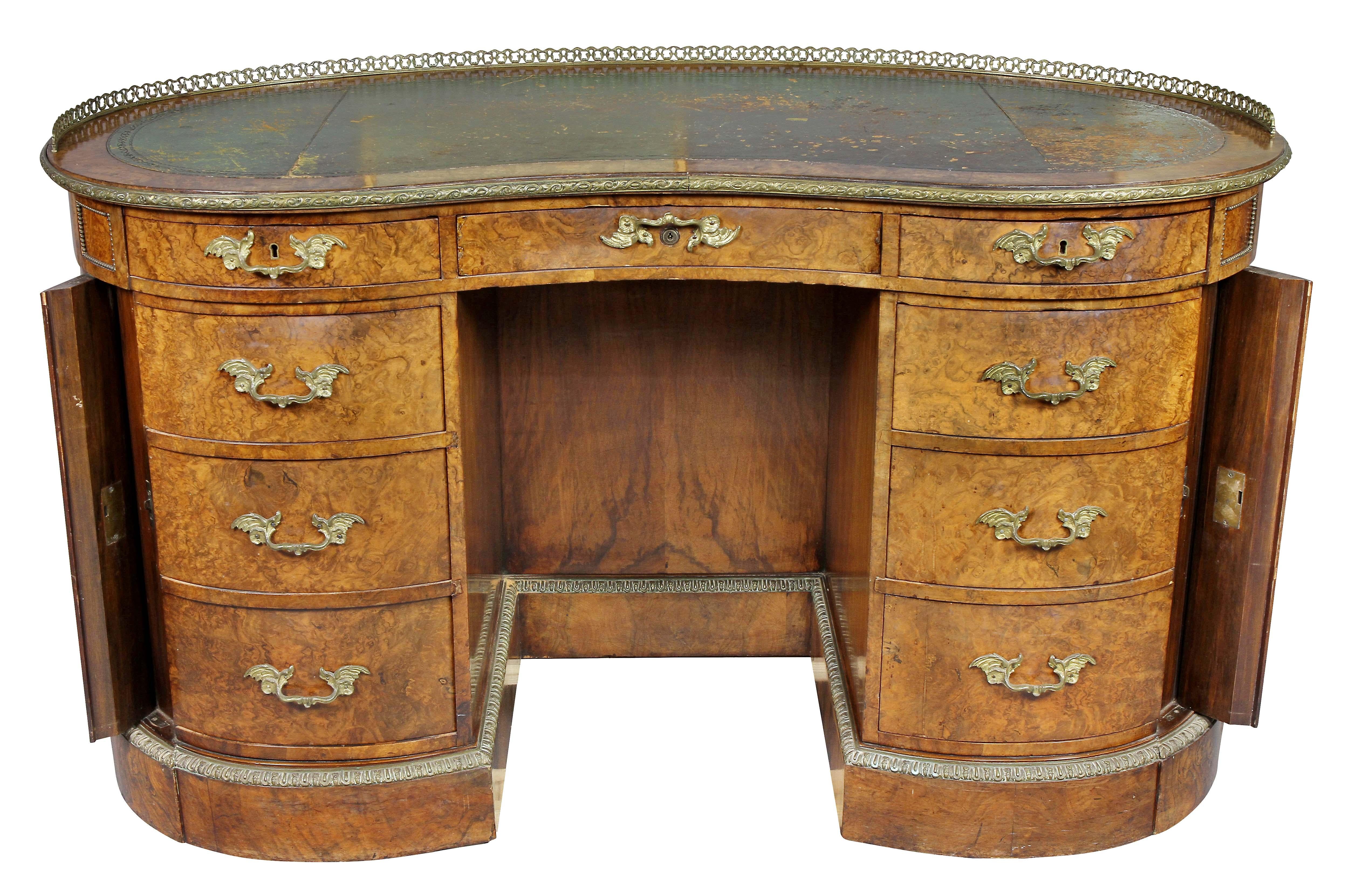 Victorian Burr Walnut and Bronze Mounted Kidney Shaped Desk by Gillow 2