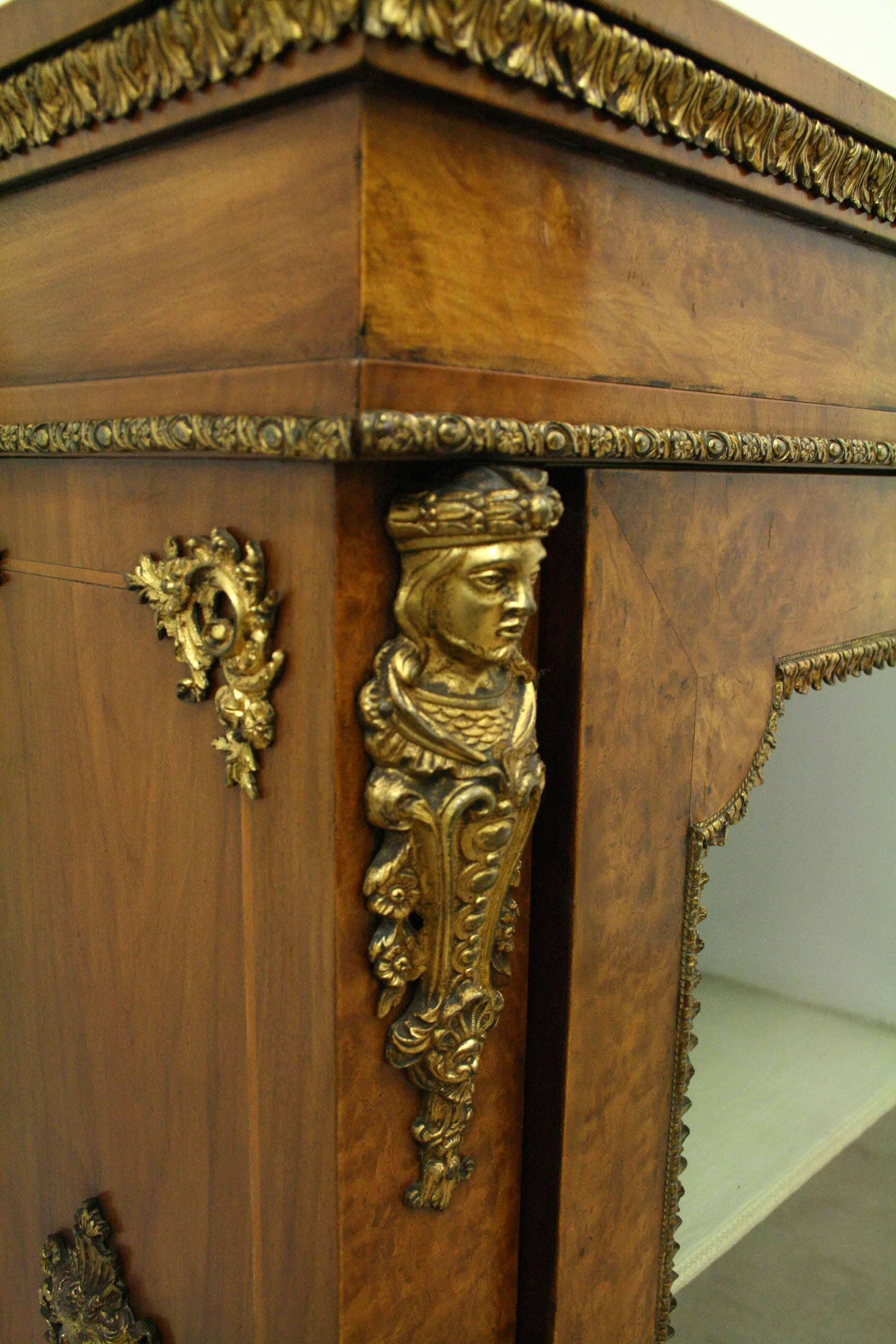 Mid-19th Century Victorian Burr Walnut and Gilt Side Cabinet, circa 1860 For Sale