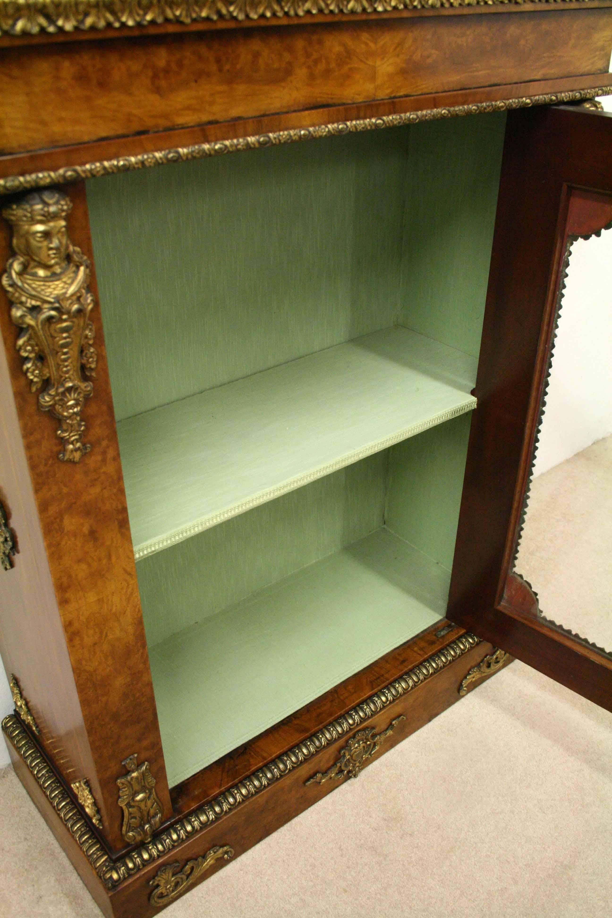 Victorian Burr Walnut and Gilt Side Cabinet, circa 1860 For Sale 3
