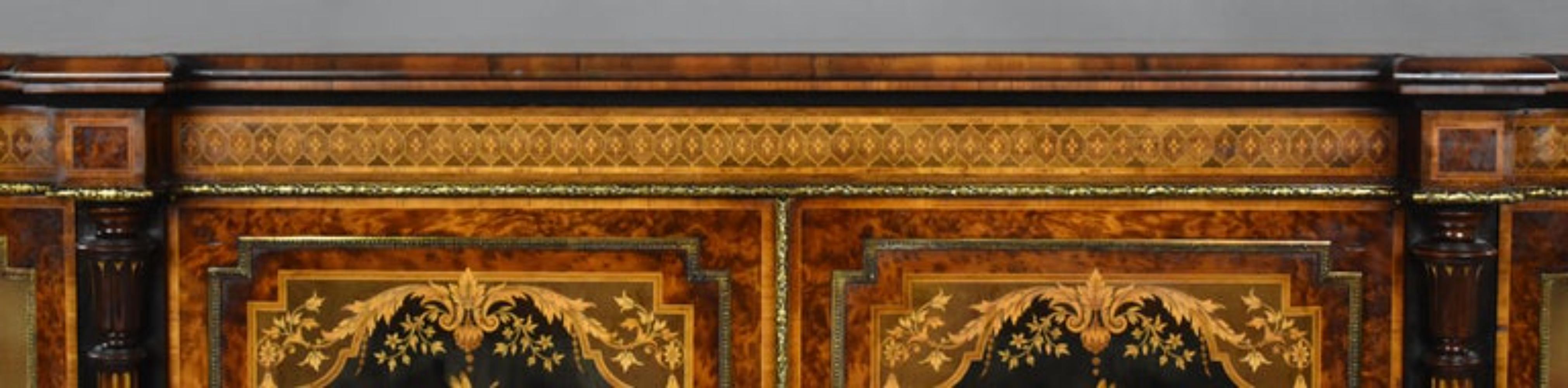 Victorian Burr Walnut and Marquetry Credenza by Gillow For Sale 6