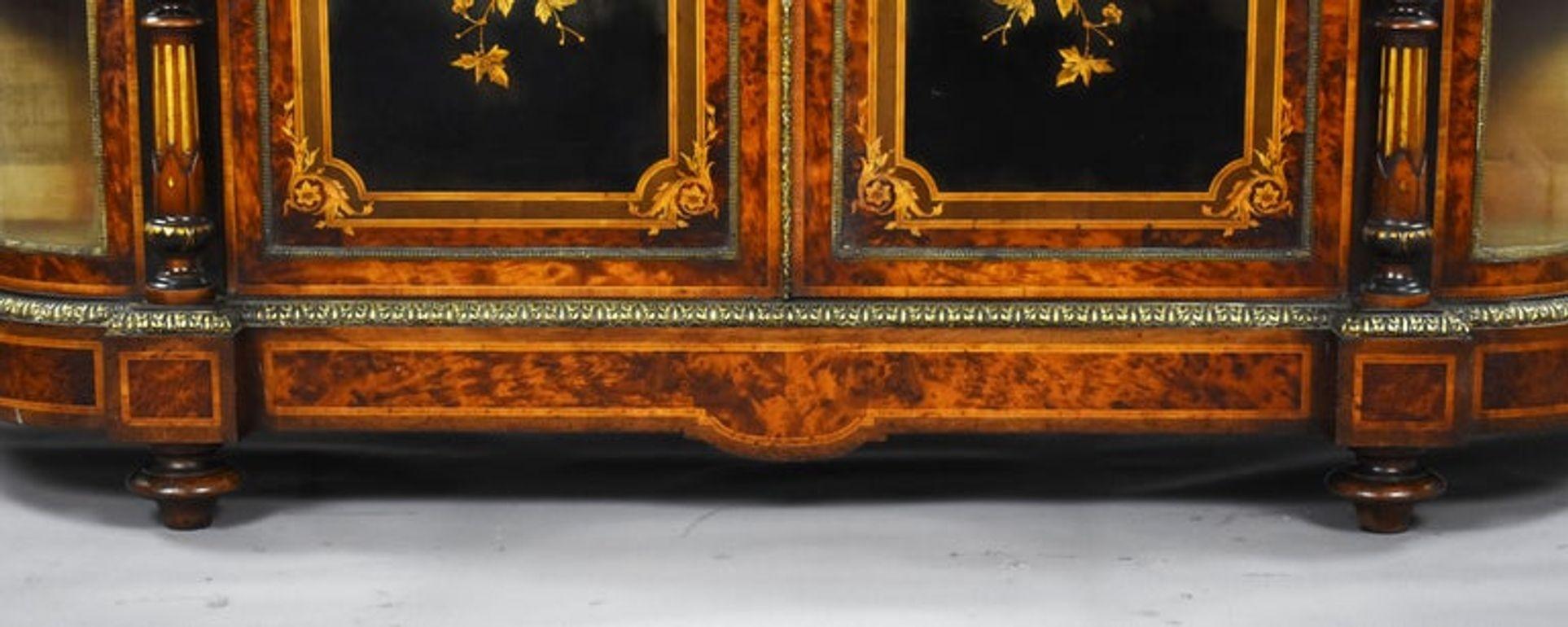 Victorian Burr Walnut and Marquetry Credenza by Gillow For Sale 7