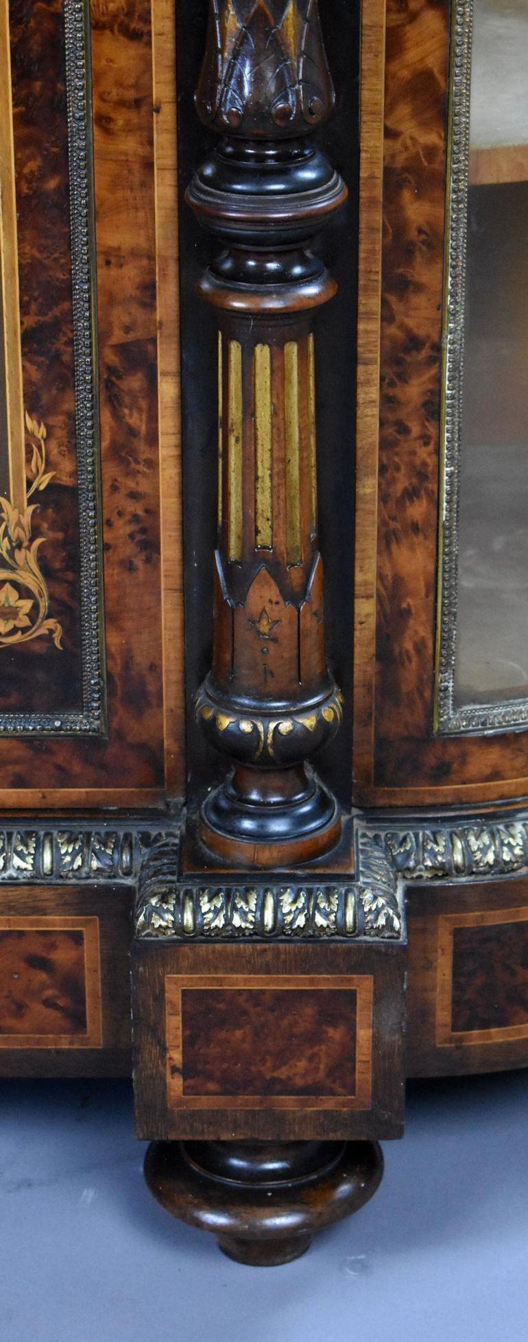 Victorian Burr Walnut and Marquetry Credenza by Gillow For Sale 11