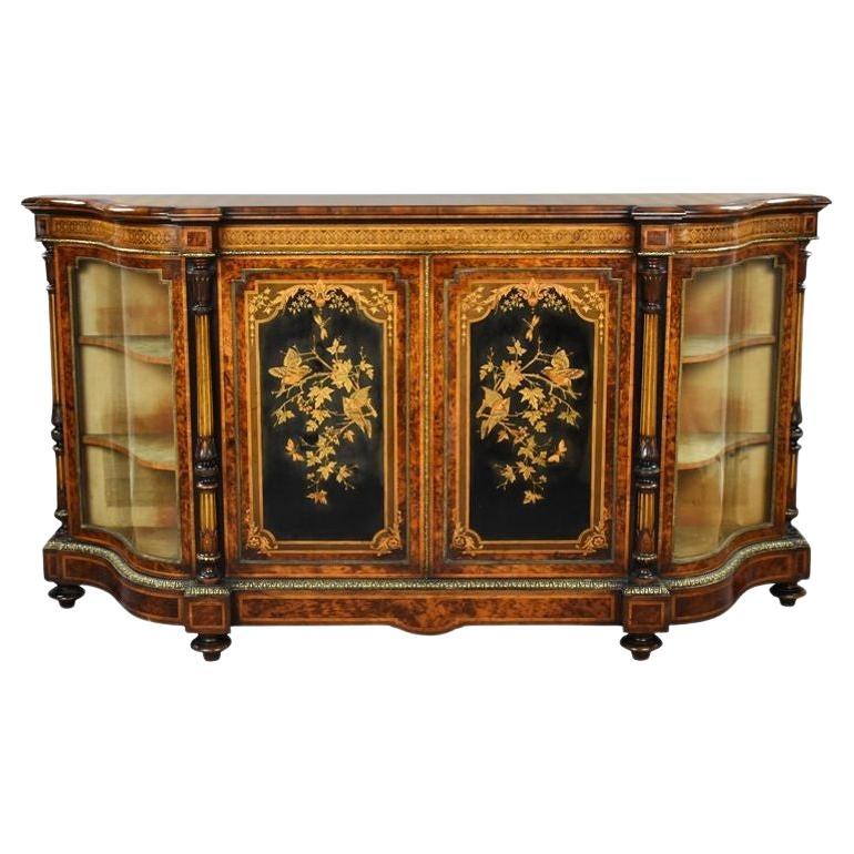 Victorian Burr Walnut and Marquetry Credenza by Gillow For Sale
