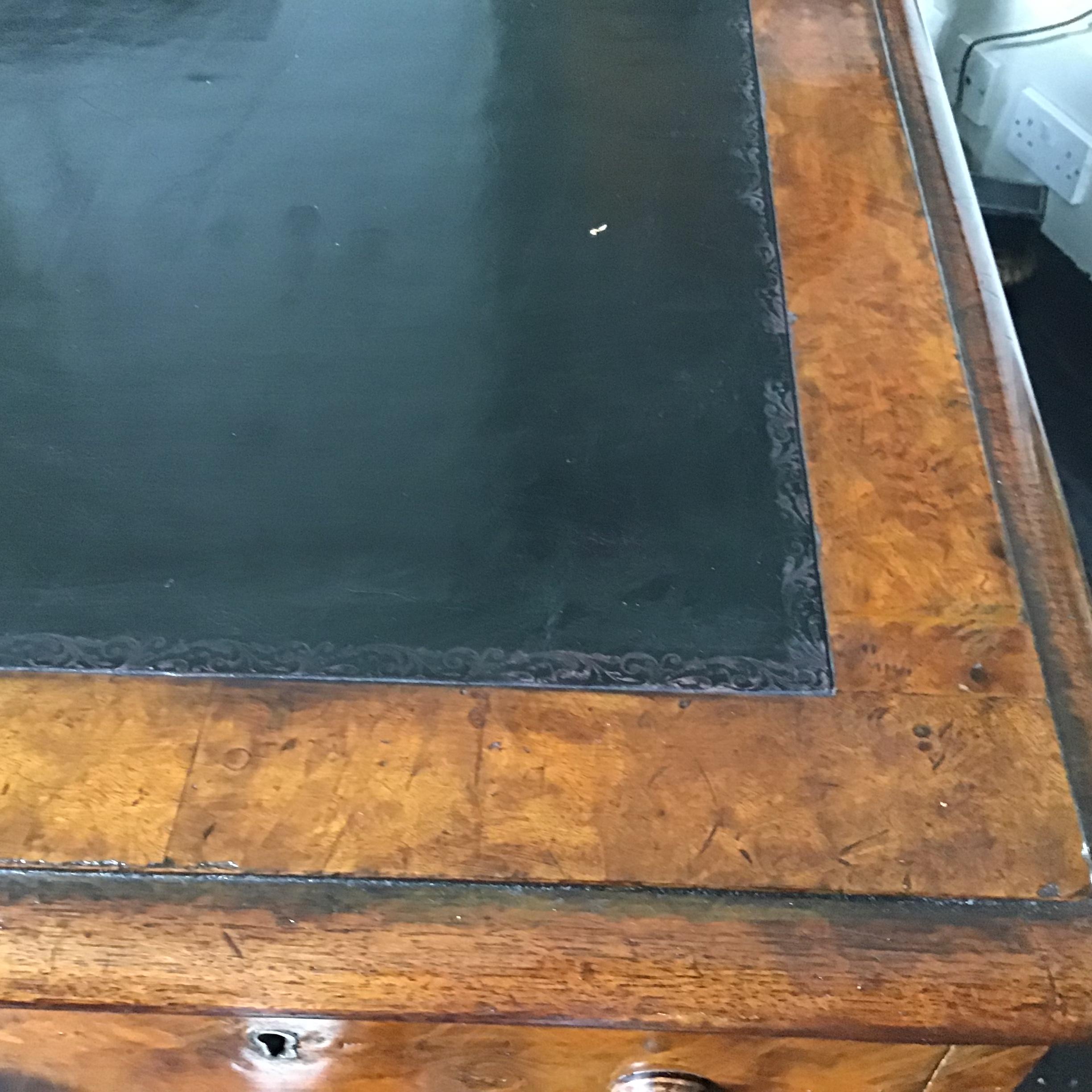 Hand-Crafted Victorian Burr Walnut and Tooled Leather Twin Pedestal Desk by T Crunden & Sons