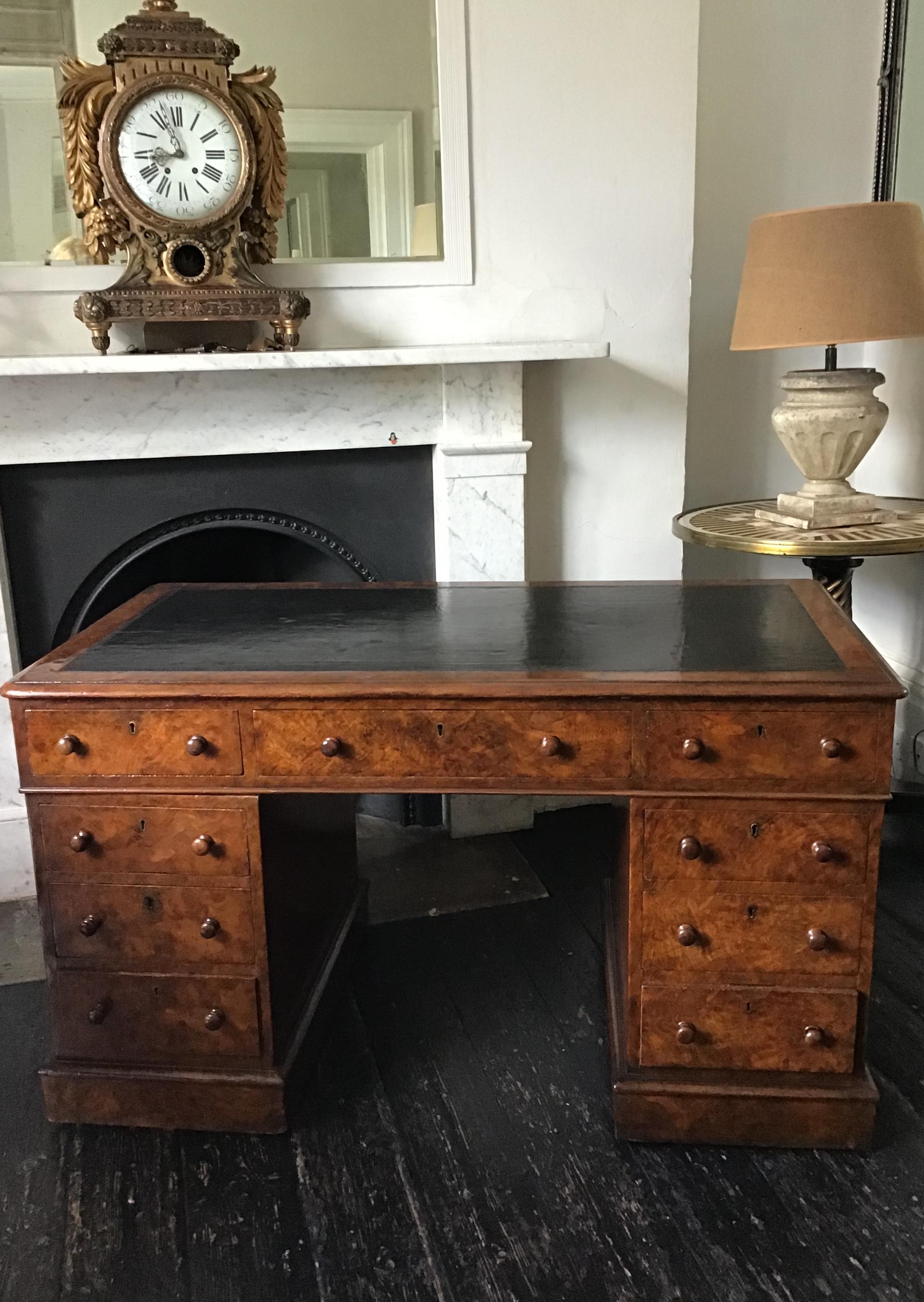 Victorian Burr Walnut and Tooled Leather Twin Pedestal Desk by T Crunden & Sons 2