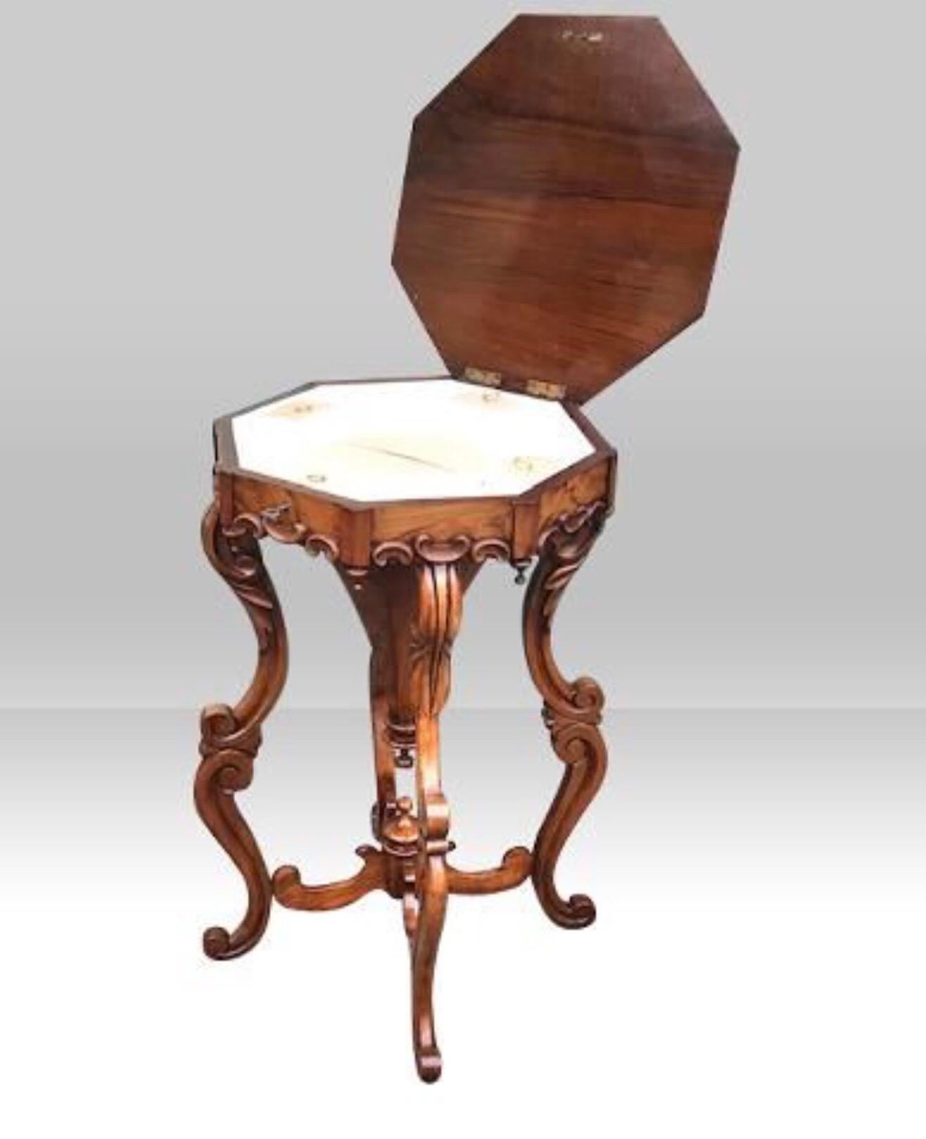 British Victorian Burr Walnut Antique Cradled Trumpet Sewing Work Table For Sale