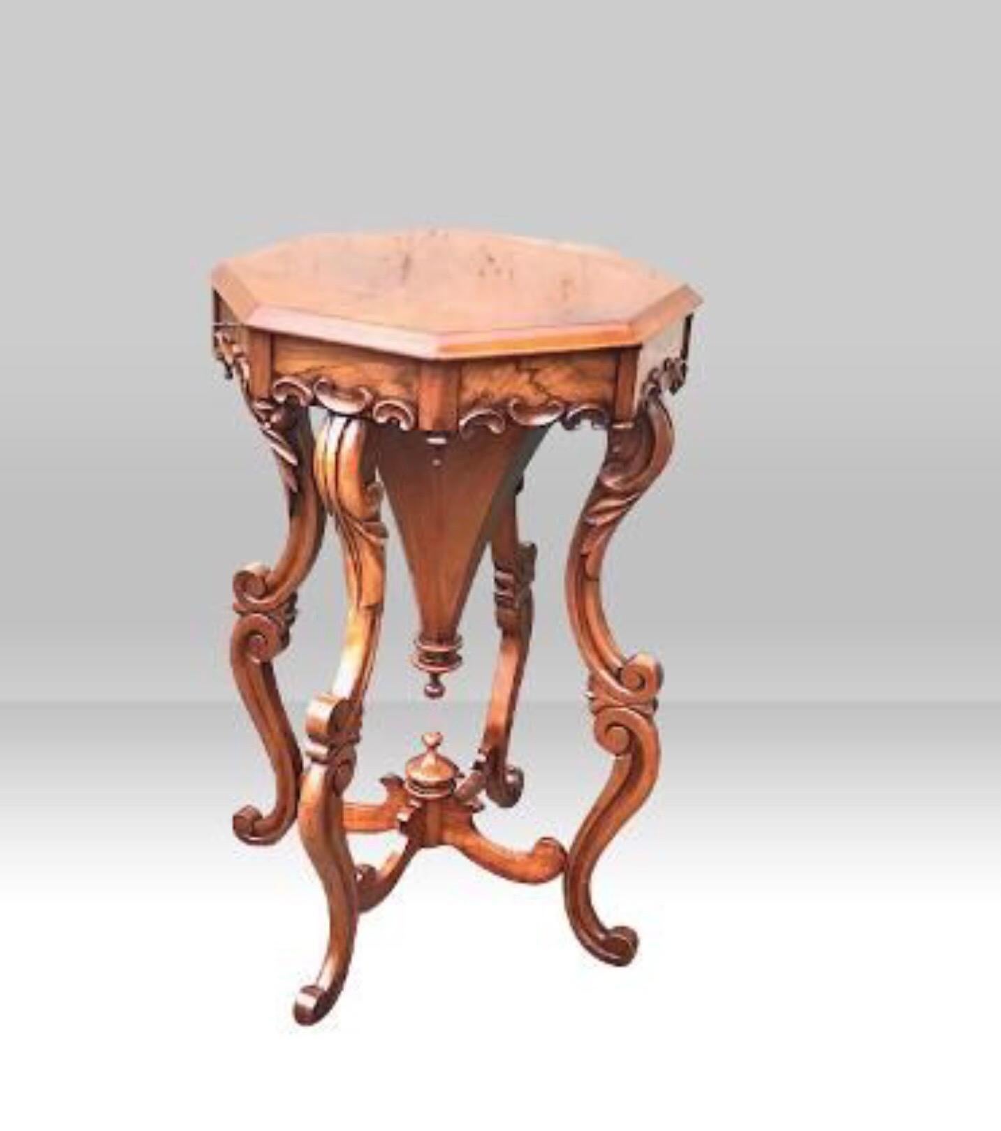 Late 19th Century Victorian Burr Walnut Antique Cradled Trumpet Sewing Work Table For Sale