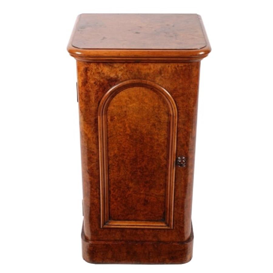 European Victorian Burr Walnut Bedside Cabinet, 19th Century For Sale