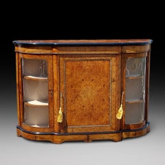 Victorian Burr Walnut Bow Fronted Credenza