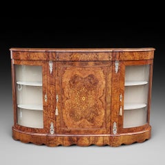 Victorian Burr Walnut Bow Fronted Credenza