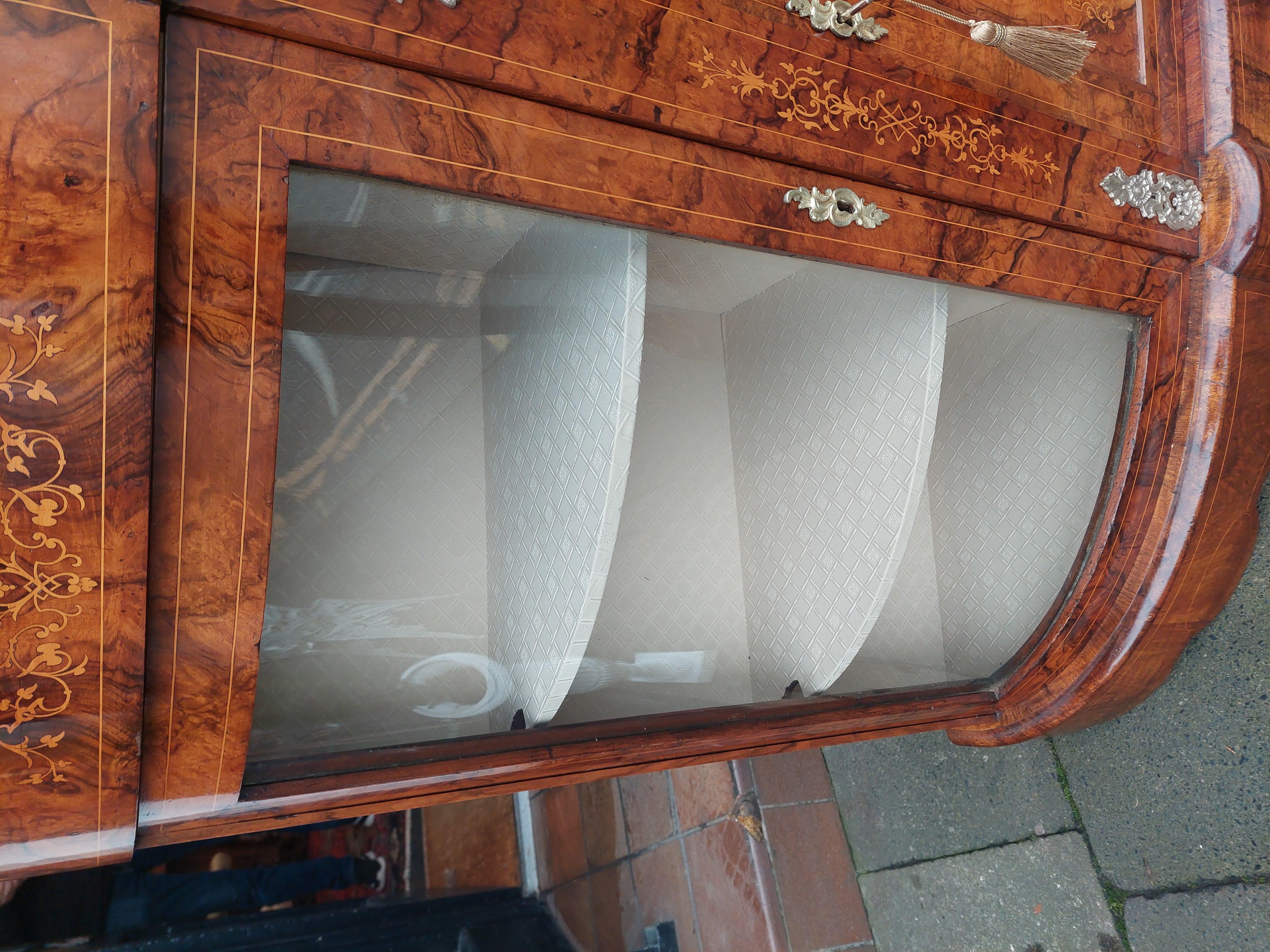 Late 19th Century Victorian Burr Walnut Bow Fronted Credenza For Sale